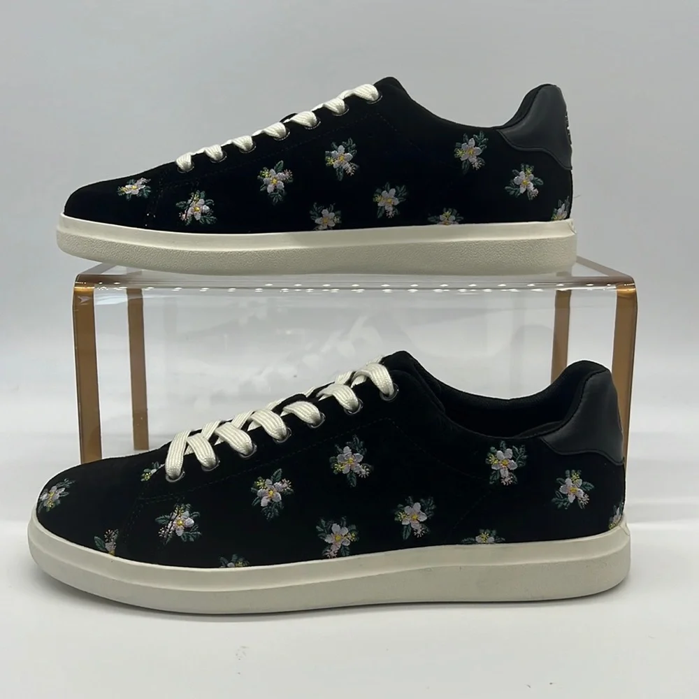 Tory Burch NWB HOWELL COURT SUEDE SNEAKER Color Daybreak Ditsy / Perfect Black
